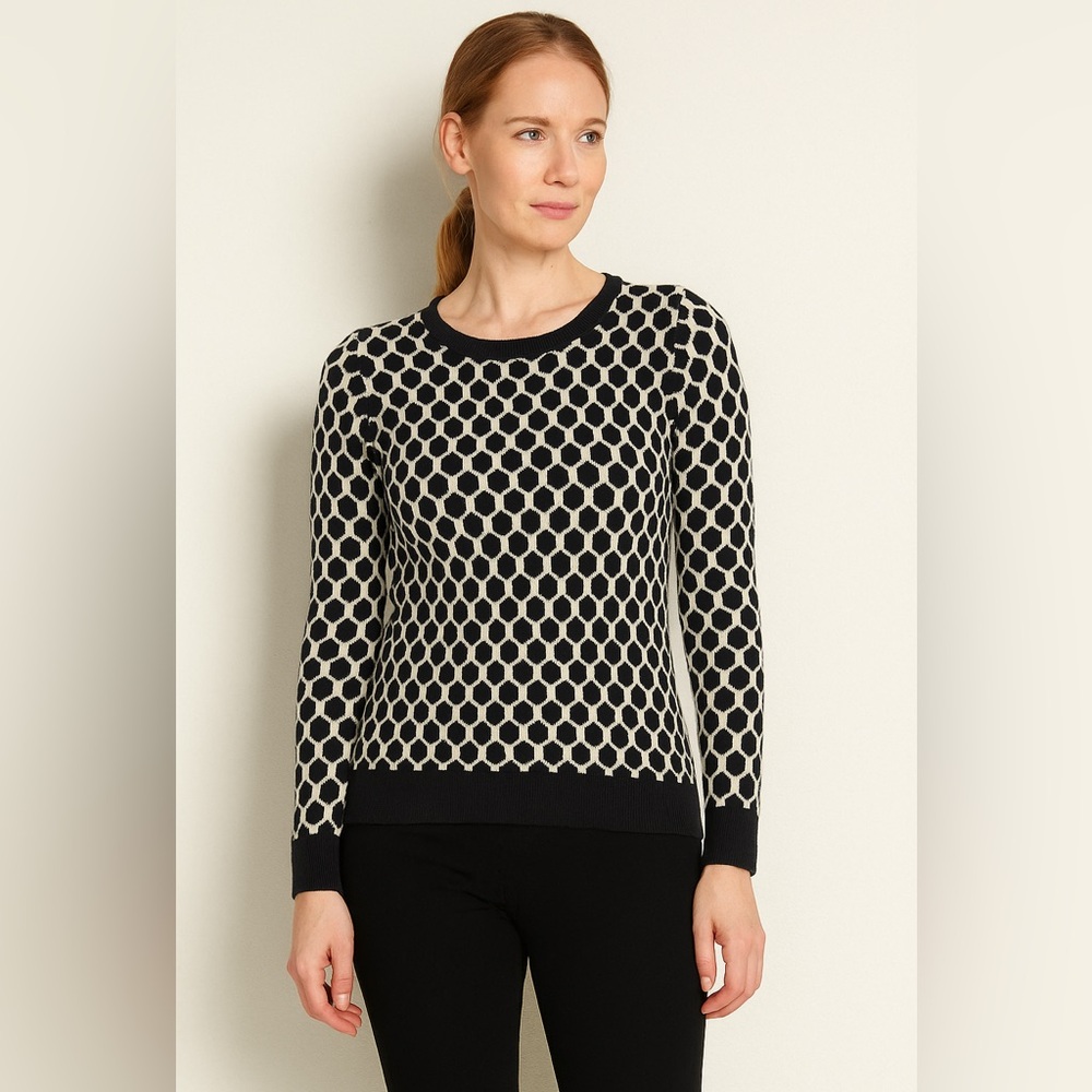 Banana Republic Crewneck Honeycomb Print Black/Cream Sweater Size XS